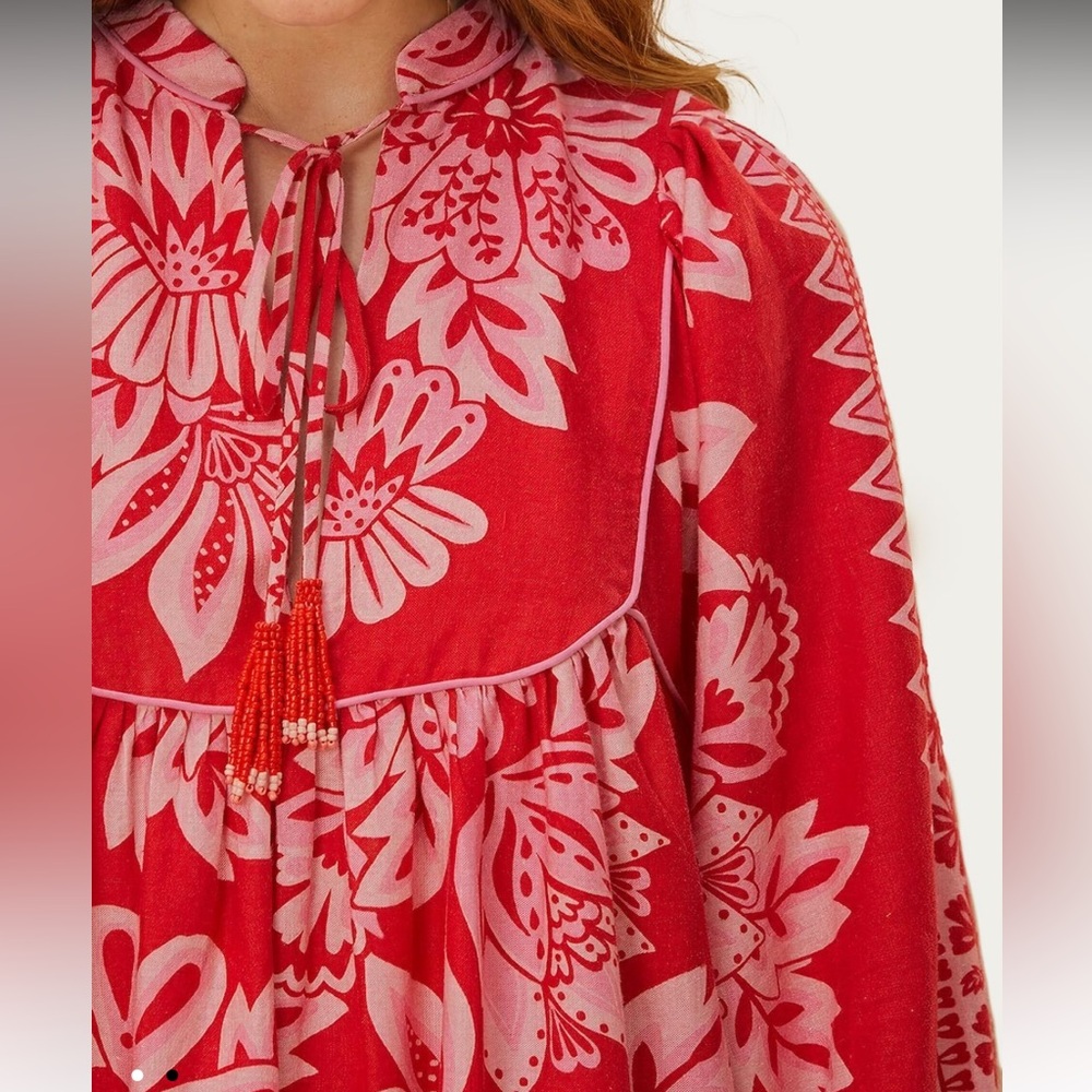 NWT FARM Rio Red and Cream Floral Mini Dress - Picture 2 of 12
